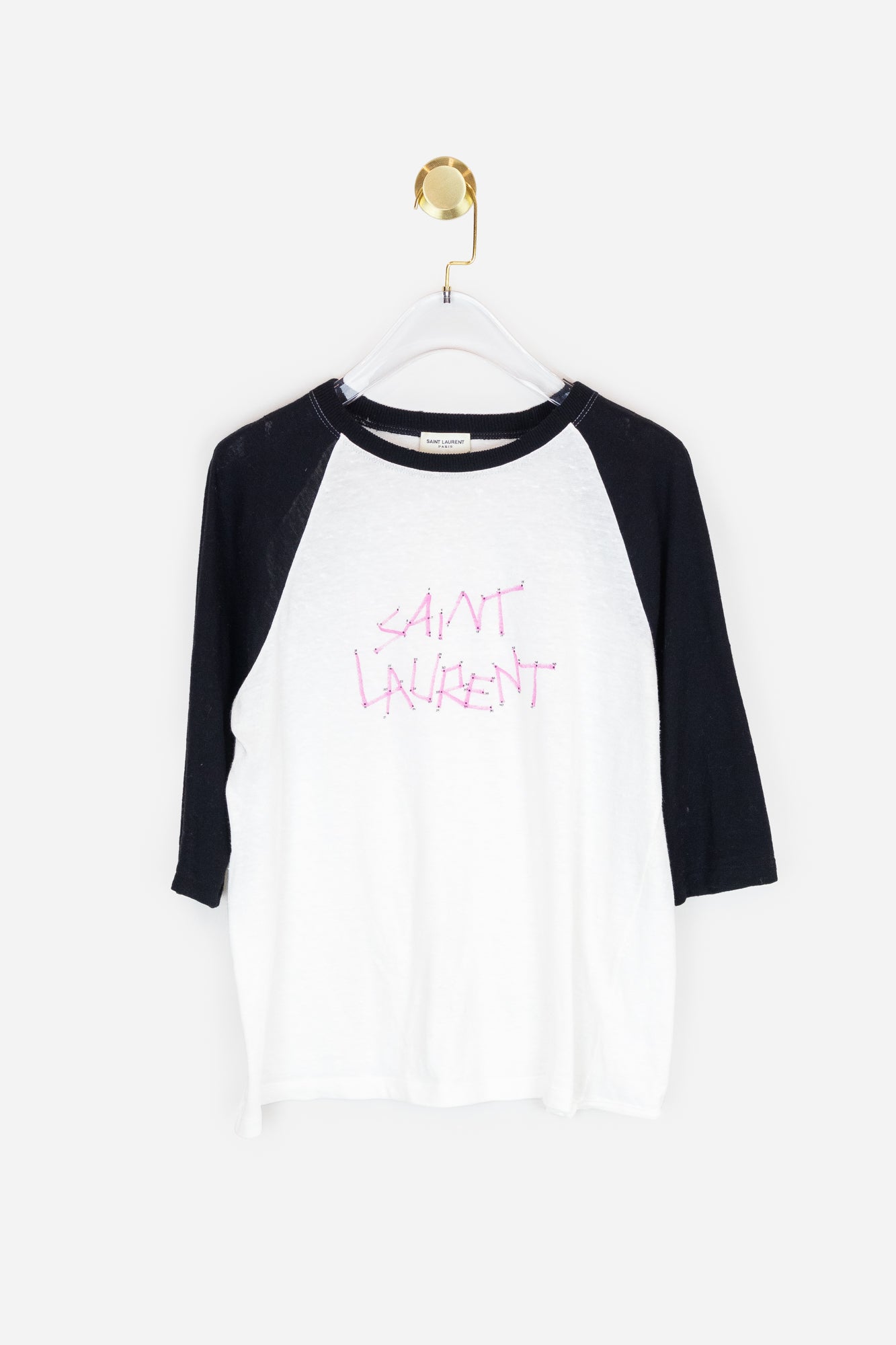 Black and White Shirt with Pink Logo