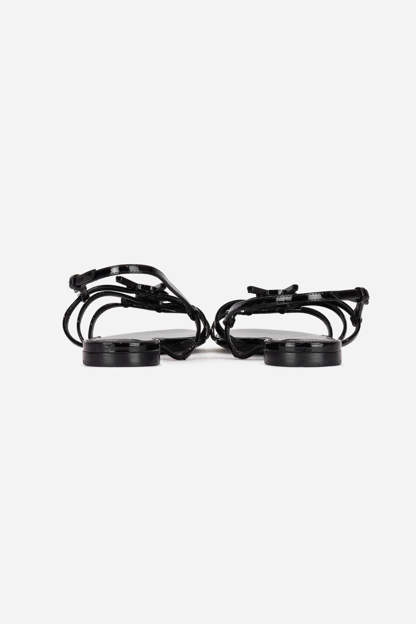 Black Patent Leather Cassandra Logo Flat Sandals