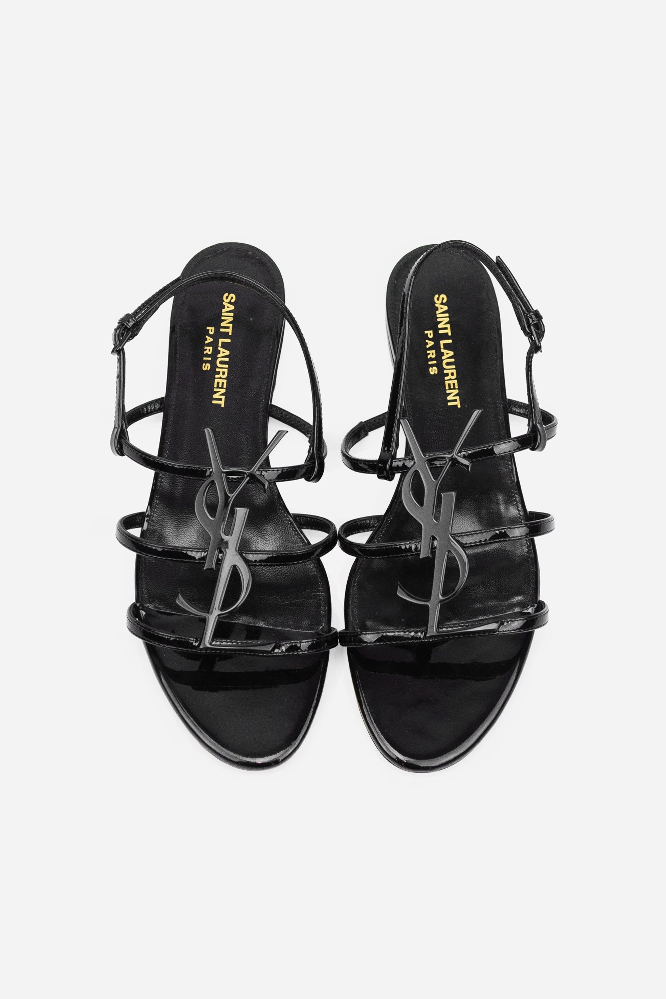 Black Patent Leather Cassandra Logo Flat Sandals