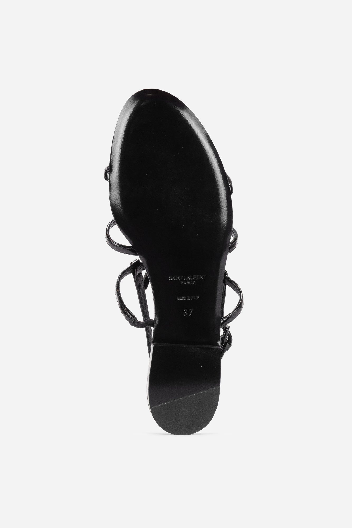 Black Patent Leather Cassandra Logo Flat Sandals