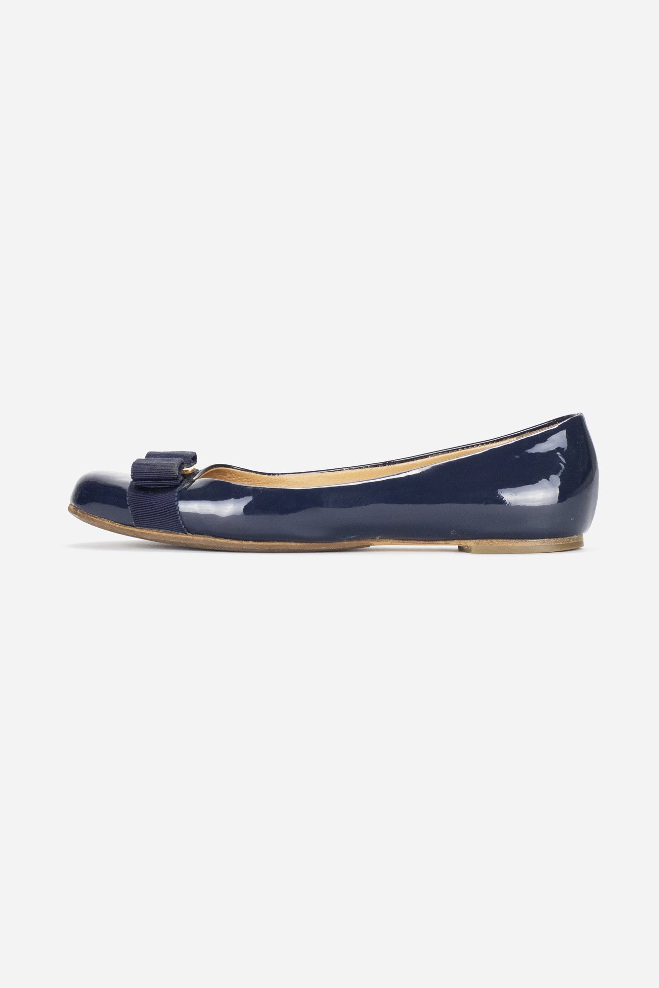 Navy Patent Leather Classic Bow Ballet Flats - So Over It Luxury Consignment