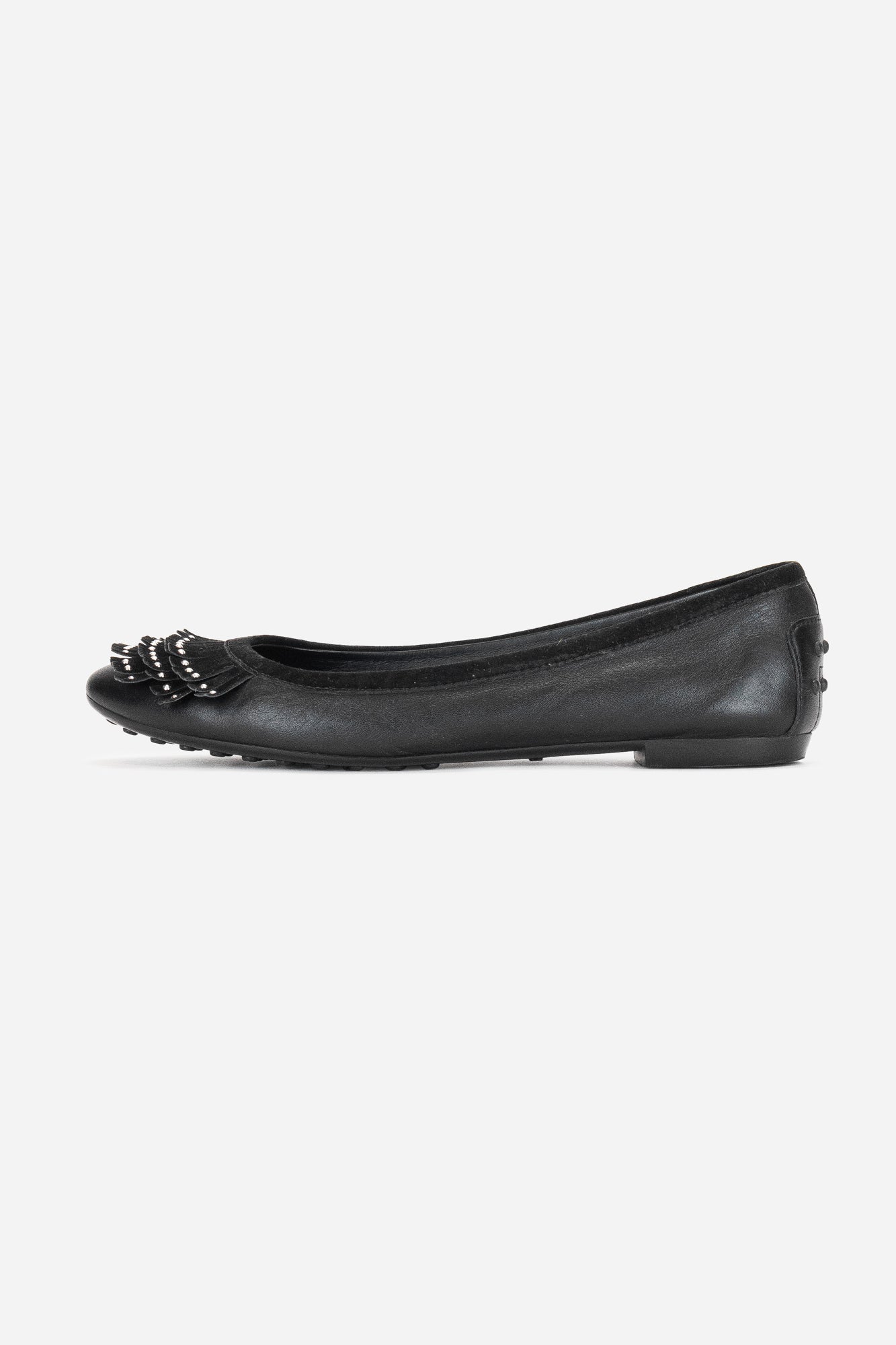 Black Suede Fringed Studded Flats - So Over It Luxury Consignment