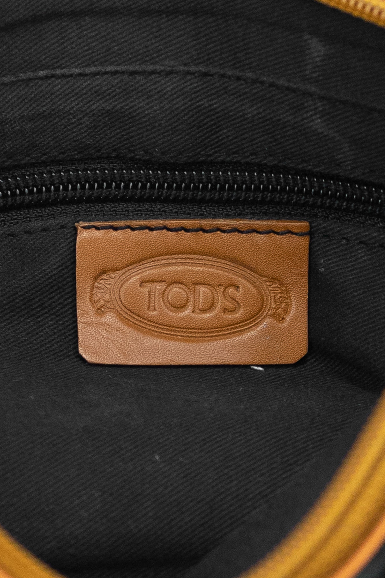 Black Suede Logo and Brown Leather Trim Shoulder Bag